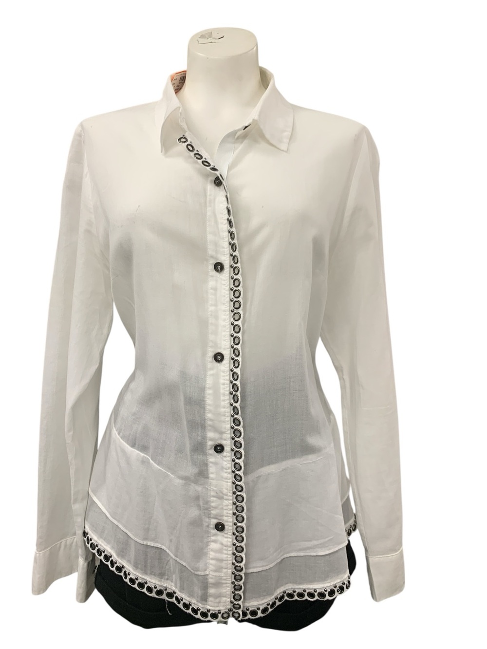 Lauren Vidal White Button-Down Shirt with Eyelet Trim